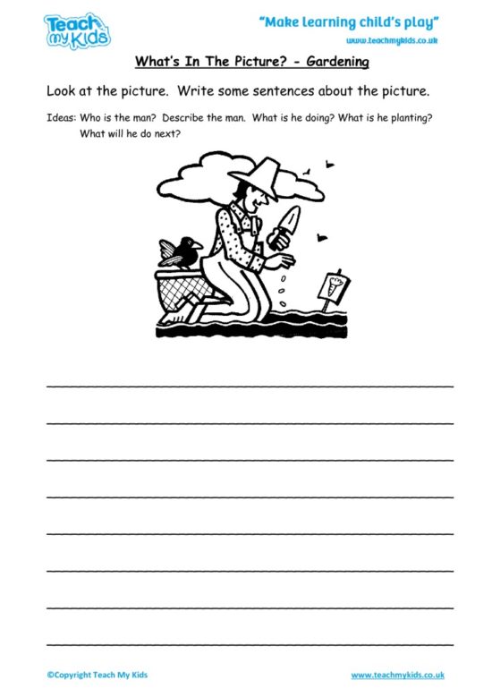 Worksheets for kids - what’s in the picture – gardening